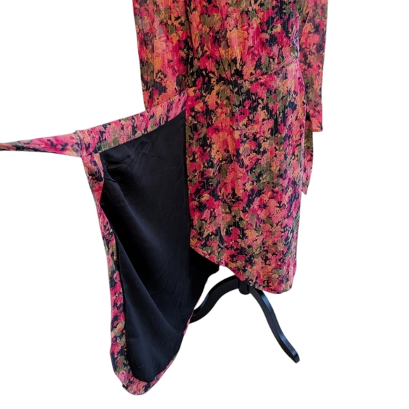 Sézane Armonie Dress Floral Faux Wrap Midi Red Pink Black Feminine Women's 38 - Picture 10 of 15